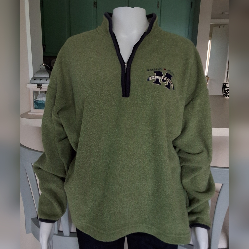 Olive Green 1/4 Zip Cotton Sweatshirt - Lake Muskoka, Rosseau & Joseph - Medium